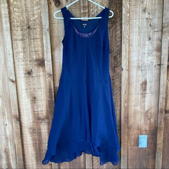 SLNY Beaded Detail Chiffon Tiered Scoop Neck Midi Dress Two Piece Set w/ Jacket - Picture 2 of 16